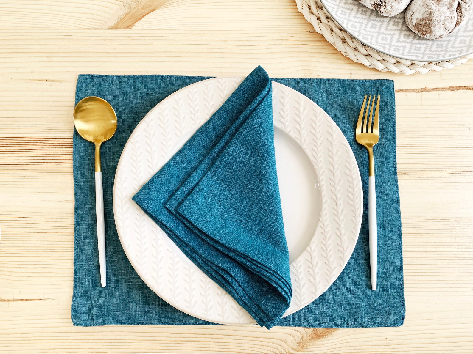 Teal Linen Placemats Dinner Table Turquoise Blue Place Mat Etsy