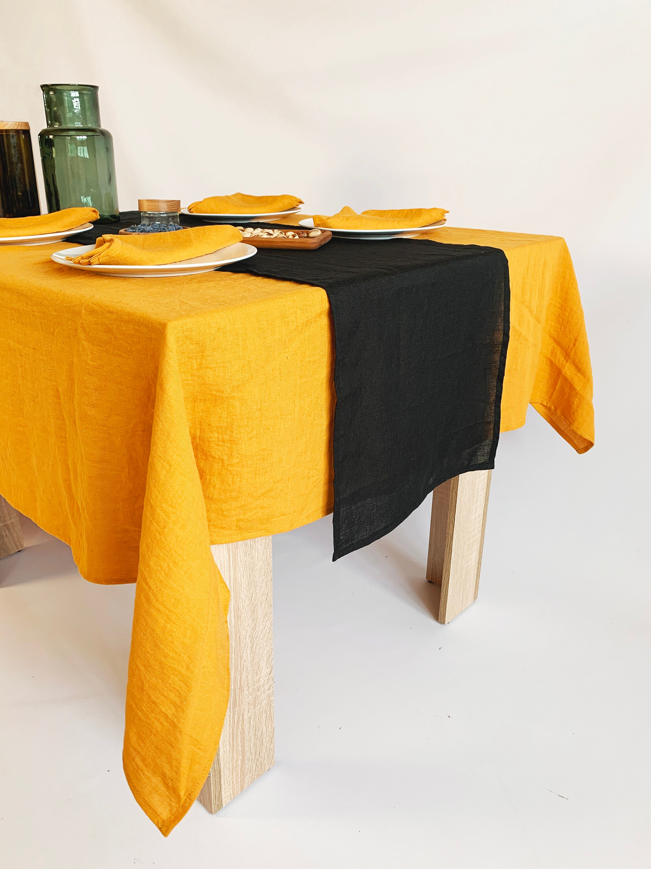 Mustard yellow linen tablecloth Various size Amber Mimosa Etsy
