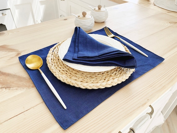 Tovagliette all'americana in lino blu indaco Set di 2 Tavola da