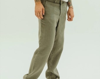 Men's linen pants | Trousers for men | Loose fit pants | Button closure and Zipper