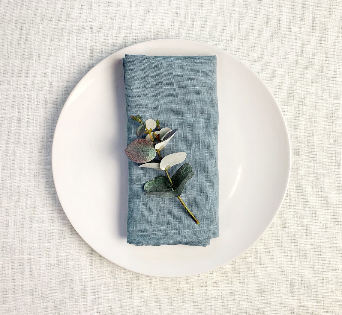Dusty blue linen napkins Wedding Dinner Cloth Everyday Light Etsy