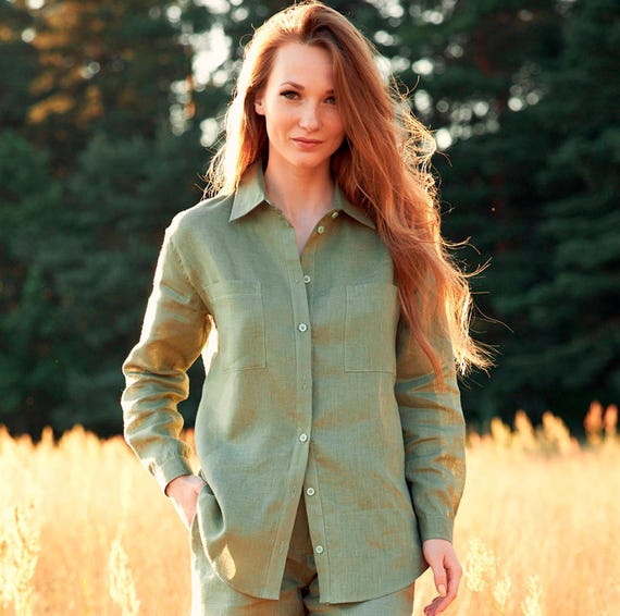 Linen Button Down Shirt Long Sleeve Summer Work Shirts Cotton