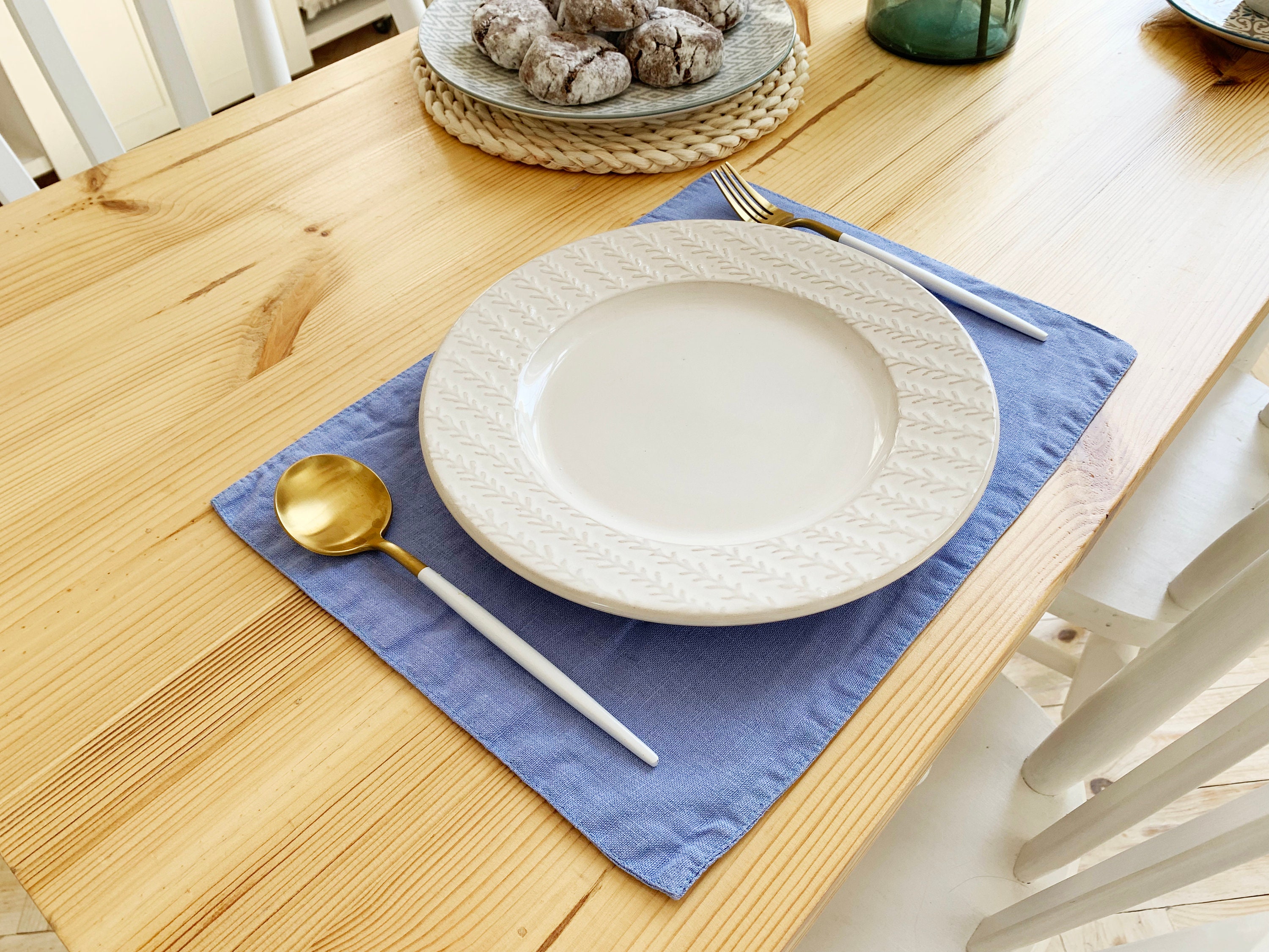 Light blue linen placemats Dinner Wedding table Sky blue cloth Etsy