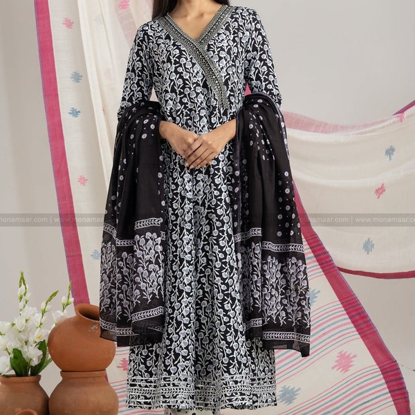 Women Rayon BLACK gota work Suit Designer PLLAZO Party Wear Salwar Kameez Palazzo Kurta Dupatta selive dress