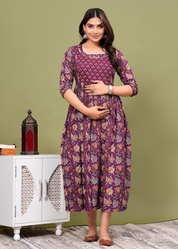 Buy FLORAL MATERNITY NURSING Cotton Gown Pregnancy Dress for Woman Zip for Baby Feeding Daily Wear Kurti Church Nursing for Breastfeeding Online in India Etsy