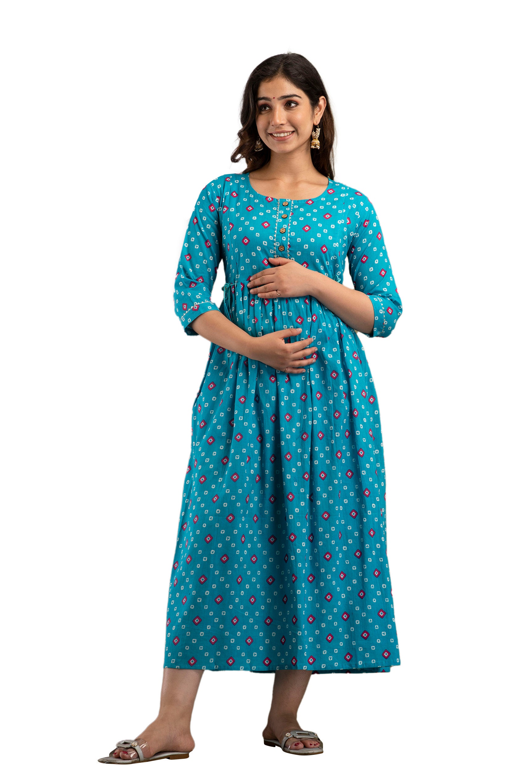 Blue-Colored Maternity 3/4th Gown main image 0