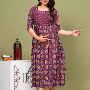 feeding dresses cotton Cotton Nursing Dress With Pockets -Bell Sleeve- Green