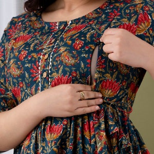 open lace back dress Women's Cotton Floral Printed Maternity Nursing Dress – Sevya main image 1