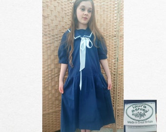 Vintage 1980s Laura Ashley navy sailor girls dress ( age 11 -12 )