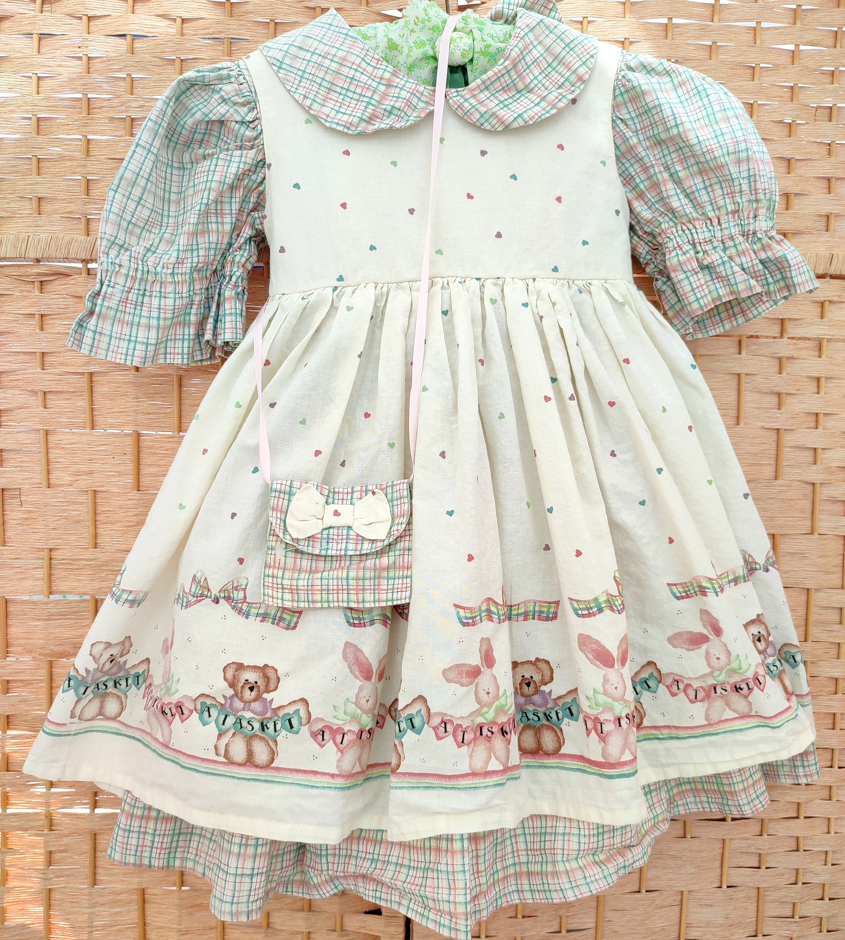 Bunny Planet - Bear Embroidered Suspender Dress