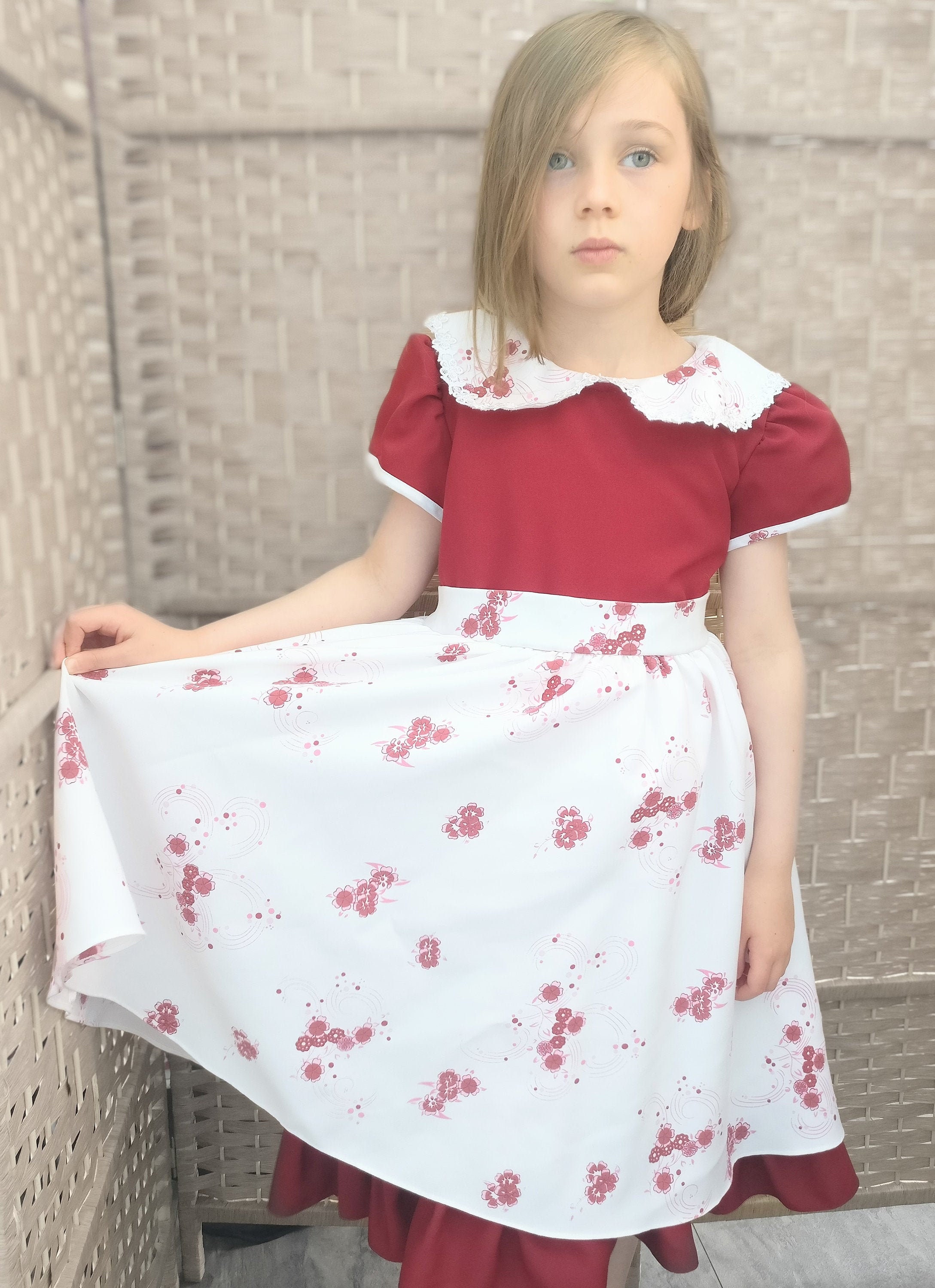 Red traditional apron style dress Etsy
