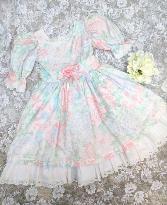 Vintage 1990s pastel floral girls petticoat dress… - image 1