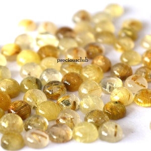Natural Golden Rutile Quartz 7mm Round Cabochon - Loose Golden Rutile Quartz AAA Quality