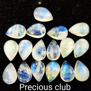 Natural Rainbow Moonstone Pear  8x12mm Cabochon AA QUALITY Good Blue Flashy- Loose Rainbow Moonstone Good Quality