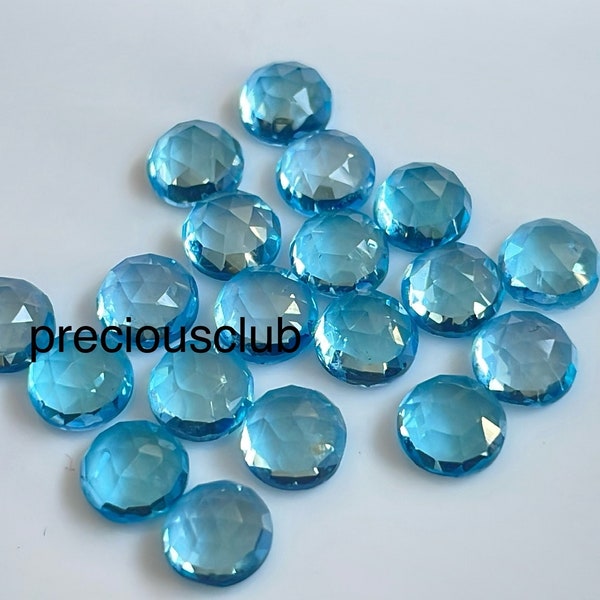 Natural Swiss Blue Topaz Round Rose cut 6 mm Faceted - Loose Topaz AAA Quality