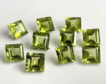 天然ペリドット スクエアカット 6mm ファセットカット - AAA品質の