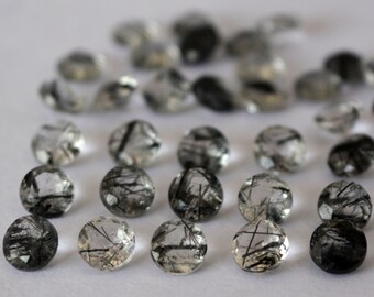 天然ブラックルチルクォーツ 6 mm ラウンドカット - ルースブラック