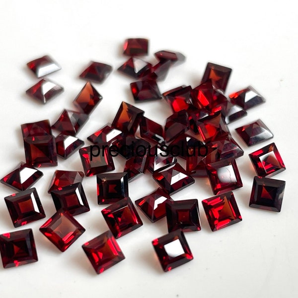 Granate Rojo Natural Corte Cuadrado 4mm Facetado - Granate Suelto AAA Calidad Superior