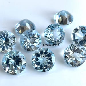 Natural Sky Blue Topaz Round Cut 12mm Faceted - Loose Topaz AAA High Quality
