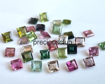 Natural Multicolor Tourmaline Square Cut 3mm Faceted AAA Quality- Loose Multicolor Tourmaline