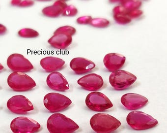 Pêra com enchimento de vidro rubi 3 x 5 mm facetada qualidade AAA - solta com enchimento de vidro rubi