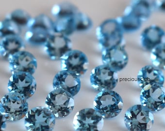 Natural Swiss Blue Topaz Round cut 5 mm Faceted - Loose Topaz AAA+ Quality