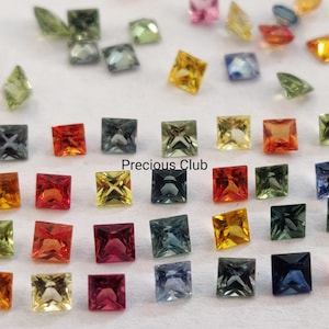Natural Only Heated Multi sapphire 2.5mm Square Princess Cut AAA Quality