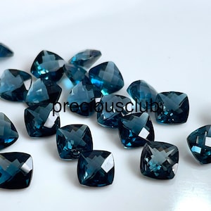 Natural 7mm Top Quality London Blue Topaz Cushion  Briolette Cut AAA Quality - Super Top London Blue Cushion Topaz