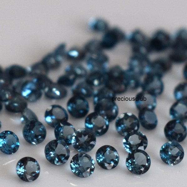 Topacio Azul Londres Natural Corte Redondo 4 mm Facetados - Topacio Suelto AAA Alta Calidad