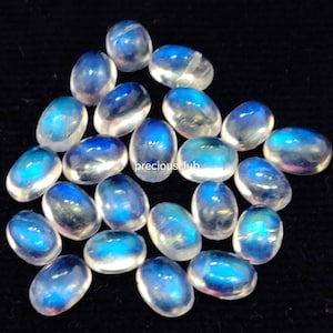 Natural Rainbow Moonstone Oval 6x8mm Cabochon AAA Quality - Loose Rainbow moonstone AAA QUALITY