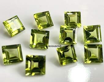 天然ペリドット スクエアカット 6mm ファセットカット - AAA品質の