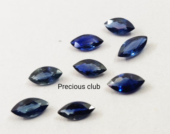 二粒セット　宝石質　サファイア 天然のみ加熱ブルーサファイア 2 x 4 mm マーキスファセットカット AAA