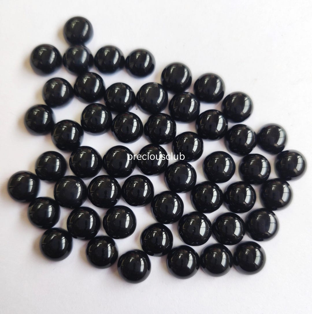 天然ブラックオニキス 5mm ラウンドカボション - AAA品質のブラック