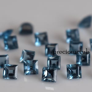 Natural London Blue Topaz Square Cut 4mm Faceted - Loose topaz AAA High Quality