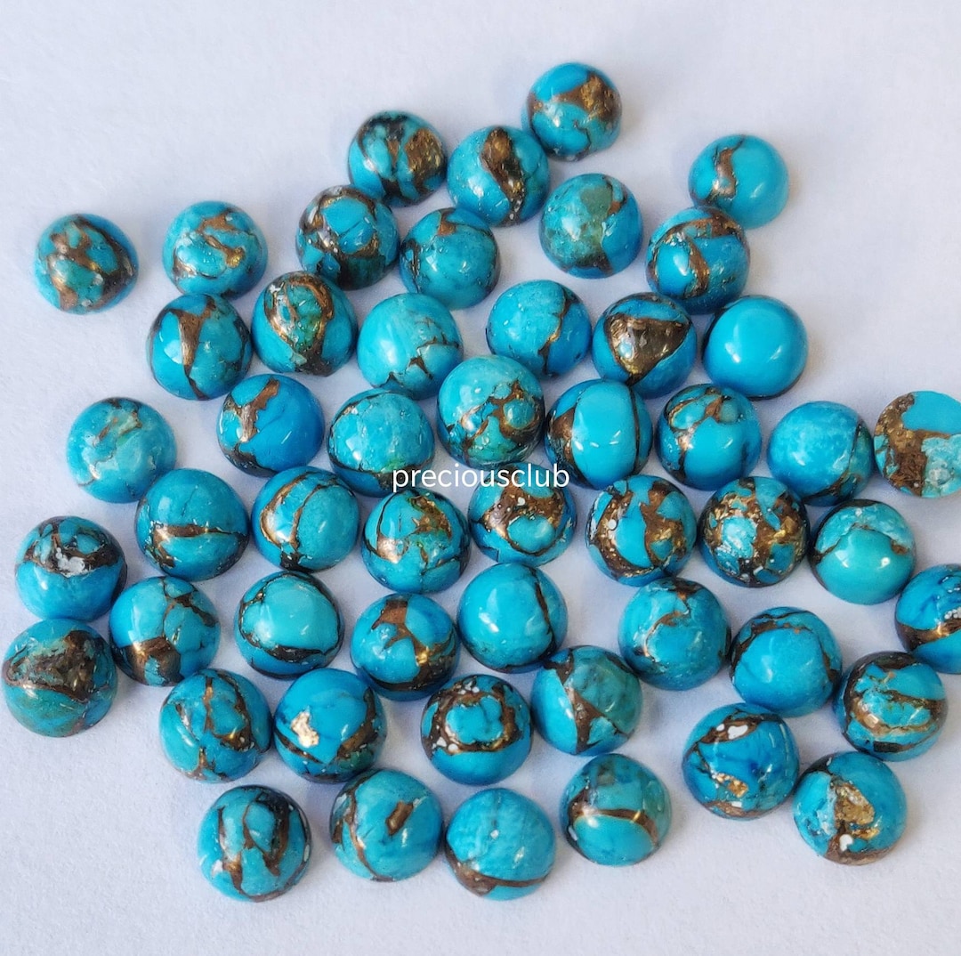Blue Copper Turquoise Round Cabochon Flat Back Etsy