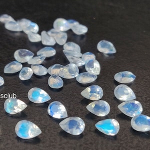Natural Rainbow Moonstone Pear Faceted AAA Fine Blue Flashy Quality 3x5mm To 7x10mm - Top Blue Flashy Rainbow Moonstone