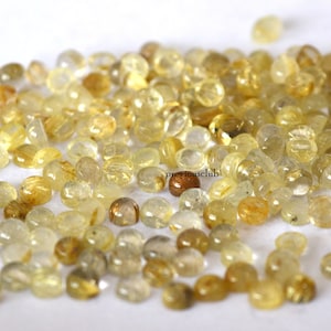 Natural Golden Rutile Quartz 4mm Round Cabochon - Loose Golden Rutile Quartz AAA Quality