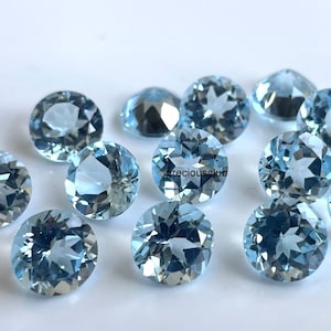 Natural Sky Blue Topaz Round Cut 10mm Faceted - Loose Topaz AAA High Quality