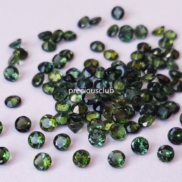 Tourmaline verte naturelle coupe ronde 2 mm à facettes Super Top qualité AAA - Tourmaline verte en vrac ronde à facettes qualité AAA