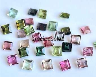 Natural Multicolor Tourmaline Square Cut 4mm Faceted AAA Quality- Loose Multicolor Tourmaline