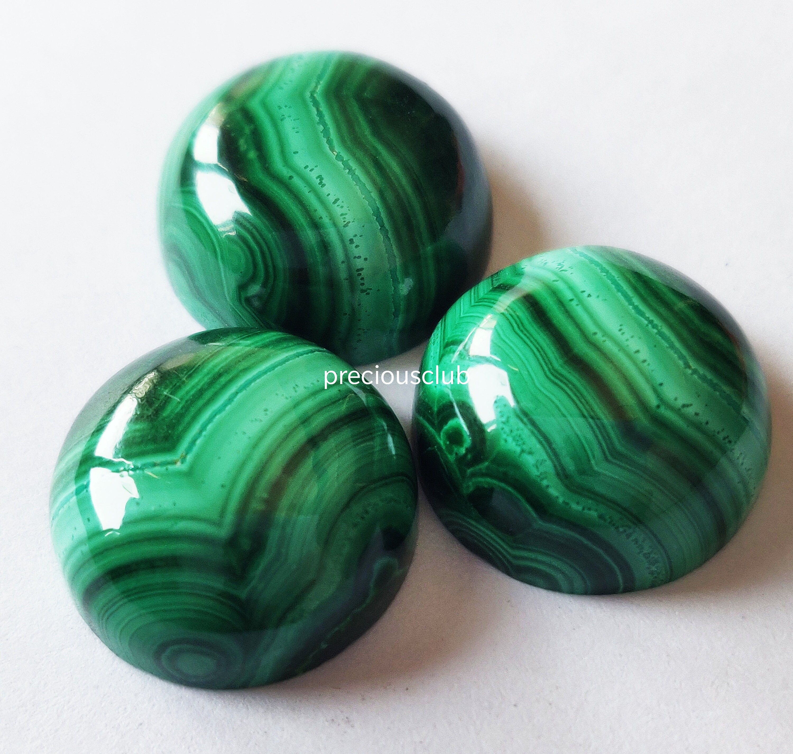 天然マラカイト 8 mm ラウンドカボション フラットバック - ルース