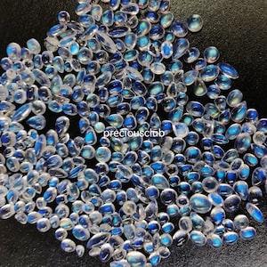 Super Top Quality Calibrated Size Natural Wholesale Rainbow Moonstone Cabochon Mix Shape Blue Flashy AAA Quality Lot