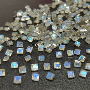 Natural Labradorite 4mm Square Faceted cut- Loose Labradorite AAA Quality