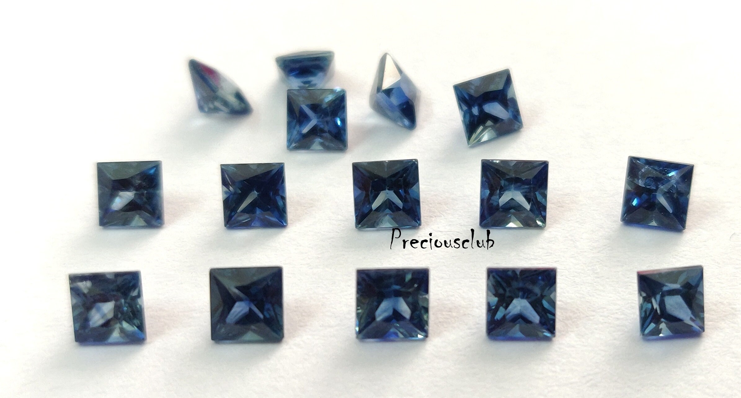天然のみ加熱 2 mm ブルーサファイア スクエアファセットカット AAA