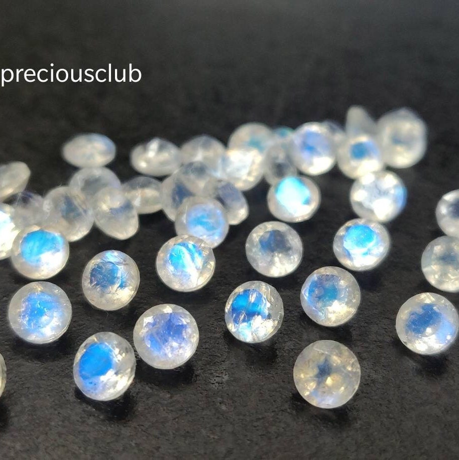 Natural Rainbow Moonstone Round cut 3mm Faceted -Good Blue Flashy AA Quality