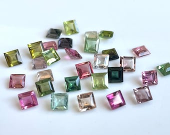 Natural Multicolor Tourmaline Square Cut 2mm Faceted AAA Quality- Loose Multicolor Tourmaline