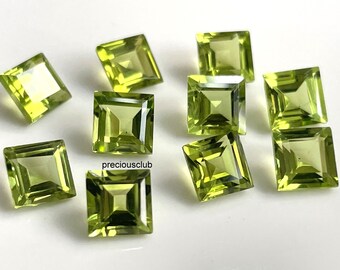 天然ペリドット スクエアカット 6mm ファセットカット - AAA品質の