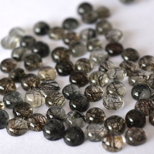 Natural Black Rutile Quartz 5mm Round Loose Cabochons- Loose Black Rutile Quartz AAA Quality