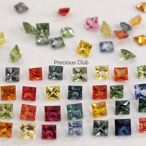 Natural Only Heated Multi sapphire 3mm Square Princess Cut AAA Quality