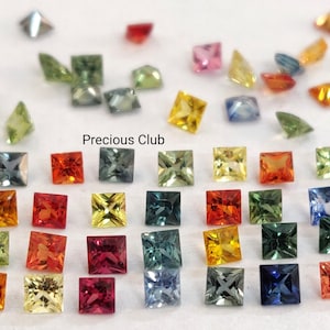 Natural Only Heated Multi sapphire 2mm Square Princess Cut AAA Quality